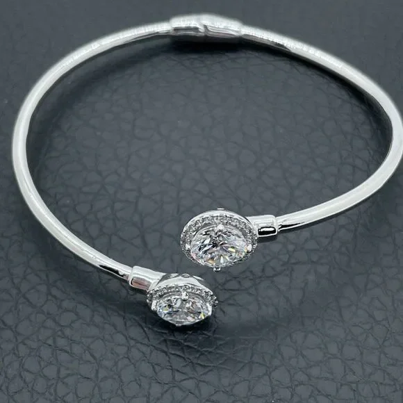 Bypass Bracelet Sterling Silver Simulated Diamonds Round Cut Absolute 4.28ctw - Picture 5 of 14